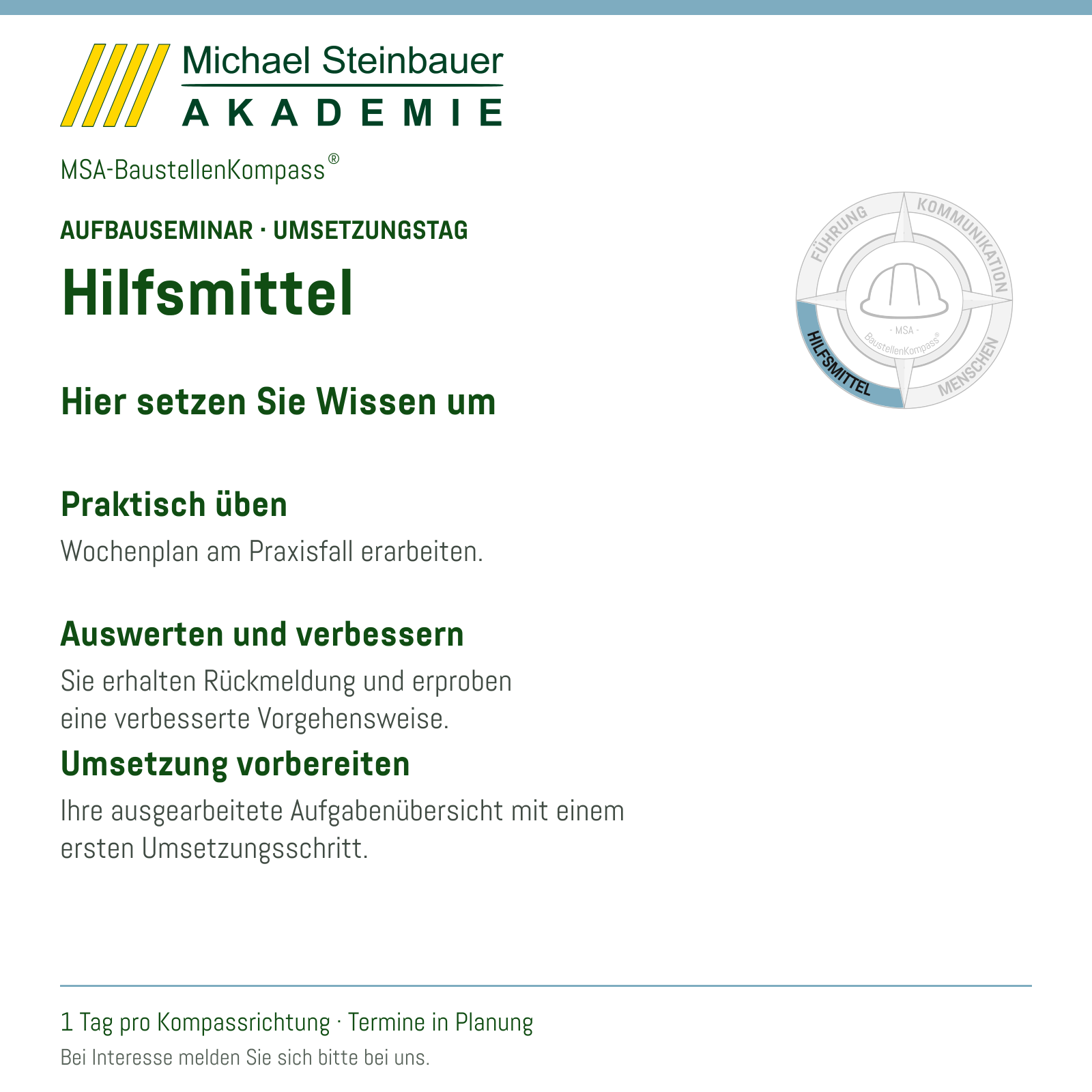 MSA-BaustellenKompass® – Aufbauseminar Hilfsmittel