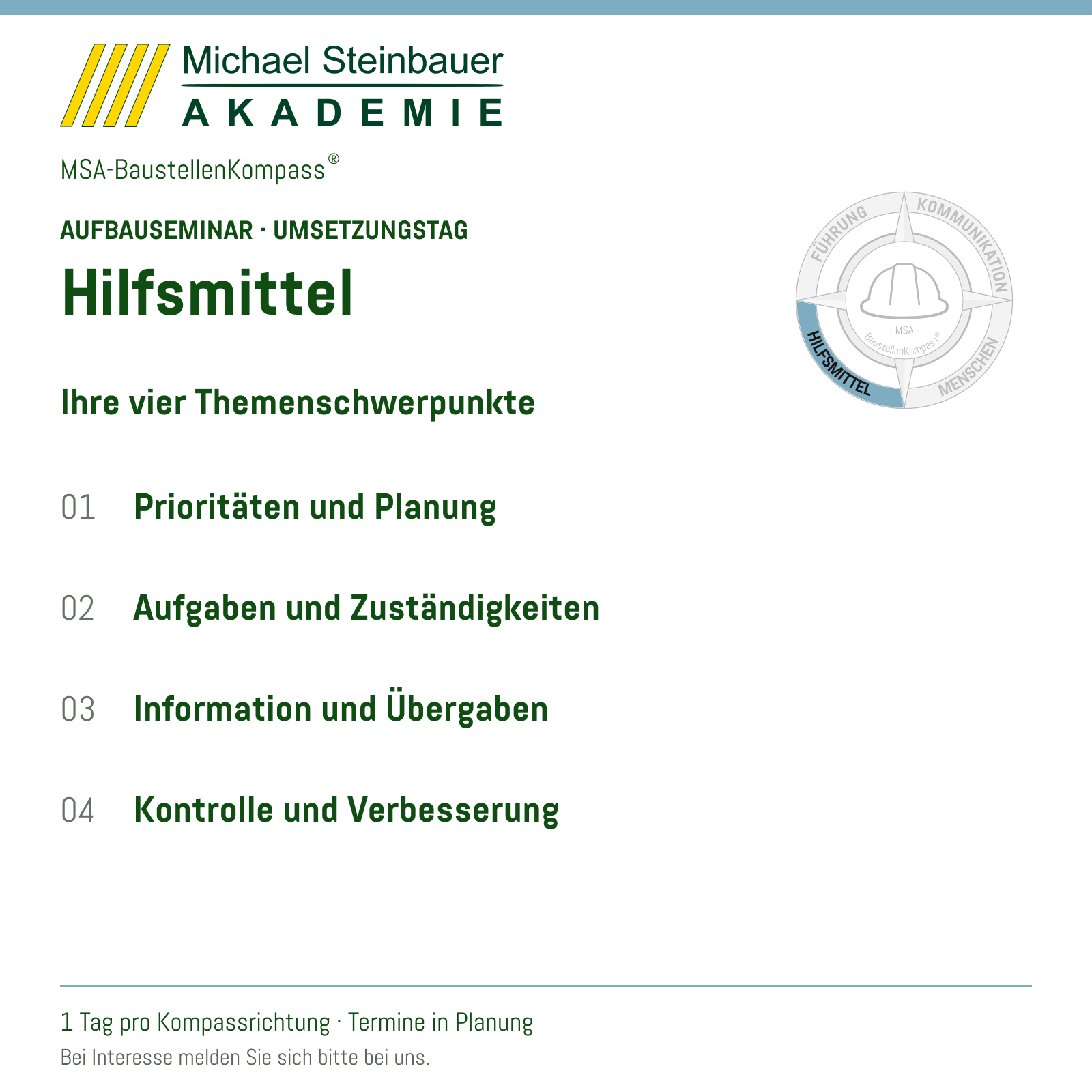 MSA-BaustellenKompass® – Aufbauseminar Hilfsmittel